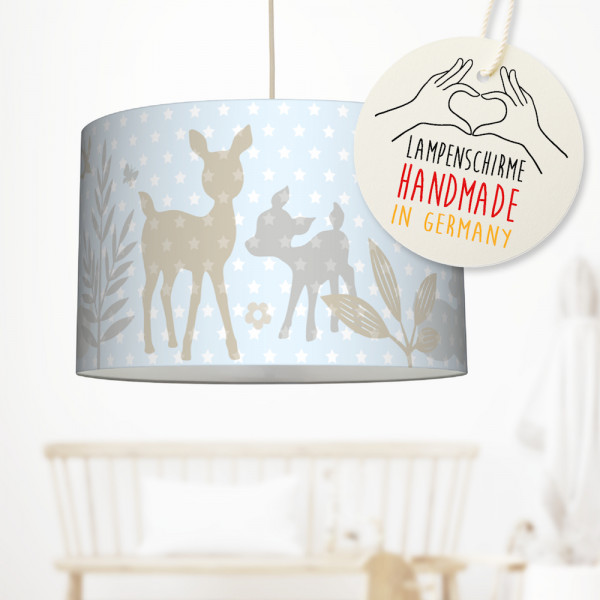 LL-LS-9430 lovely label amazon Deckenlampe Baby Kinder Lampenschirm Deckenleuchte Kinderzimmer Deko Hängelampe Pendelleuchte Häschen Rehe Bambi Hellblau blau