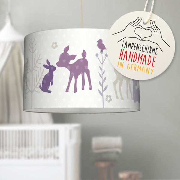 LL-LS-9418 lovely label amazon Deckenlampe Baby Kinder Lampenschirm Deckenleuchte Kinderzimmer Deko Hängelampe Pendelleuchte Häschen Rehe Bambi lila Grau