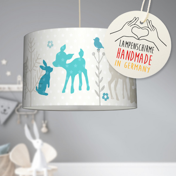 LL-LS-9419 lovely label amazon Deckenlampe Baby Kinder Lampenschirm Deckenleuchte Kinderzimmer Deko Hängelampe Pendelleuchte Häschen Rehe Bambi türkis beige Sterne
