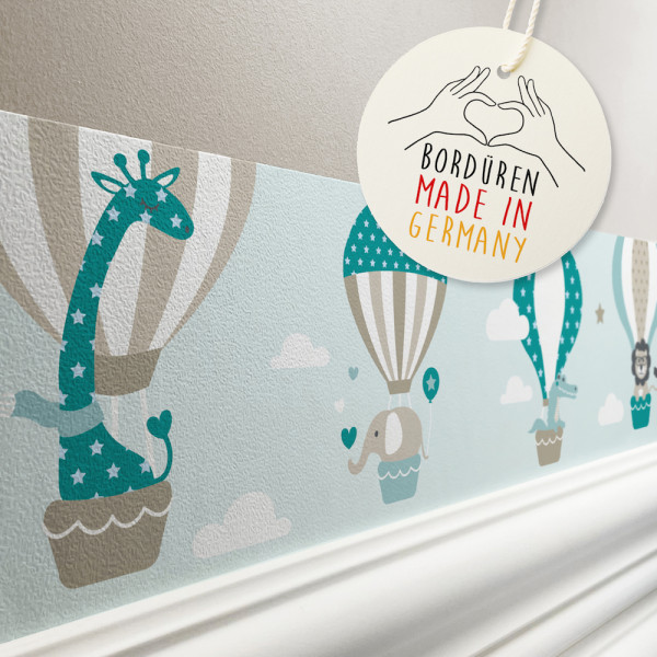 lovely label Heißluftballon mint petrol Tiere Bordüre Kinderzimmerbordüre Borte Tapetenbordüre Wanddeko Kinderzimmer Wanddeko Babyzimmer Wandbordüre Tapete Wandtatoo Wandsticker Poster Wand.jpg