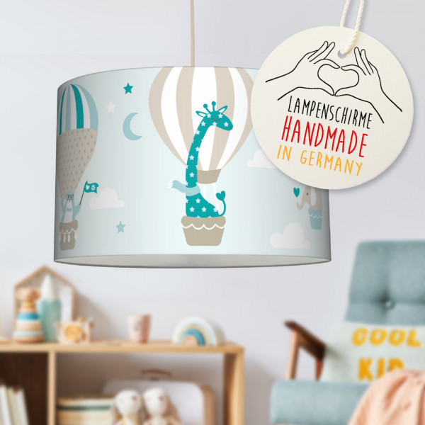 LL-LS-9406 lovely label amazon Deckenlampe Baby Kinder Lampenschirm Deckenleuchte Kinderzimmer Deko Hängelampe Pendelleuchte Wolken Heißluftballon Tiere mint beige