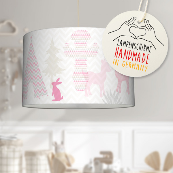 LL-LS-9425 lovely label amazon Deckenlampe Baby Kinder Lampenschirm Deckenleuchte Kinderzimmer Deko Hängelampe Pendelleuchte Waldtiere Tipi Indianer Rosa Grau